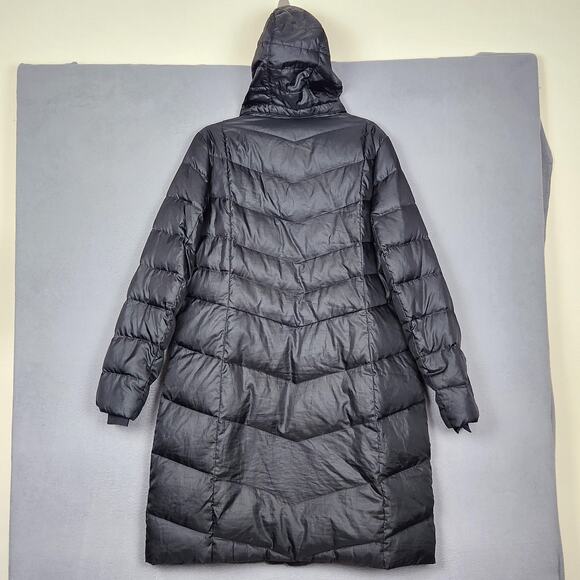 Lands End Puffer Coat Womens Large Black Long Hooded Down Feather Quilted Parka - Picture 2 of 14